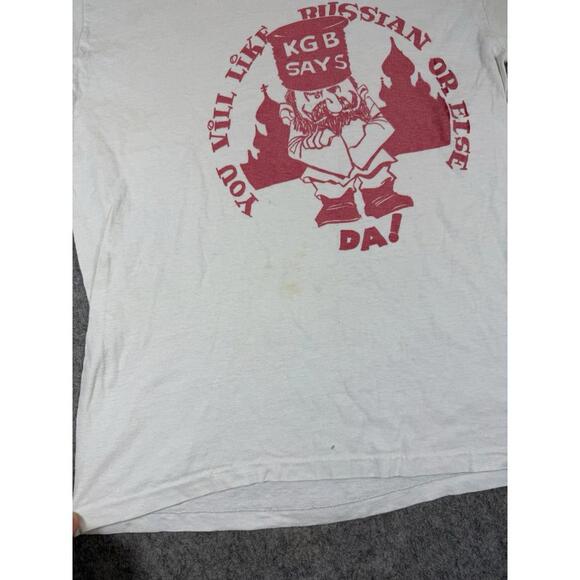Vintage 60s Hanes KGB Russian Ringer T-shirt Size Large - Picture 3 of 10